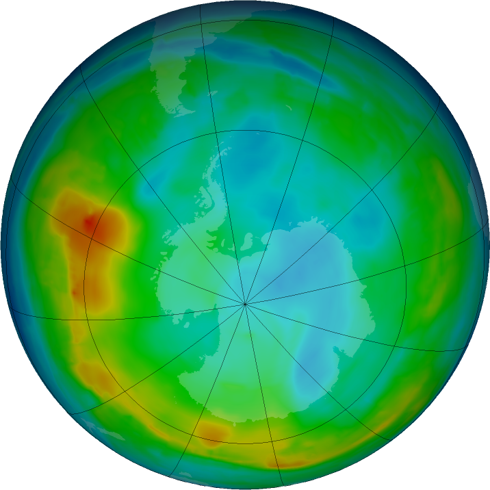 Antarctic ozone map for 15 June 2016